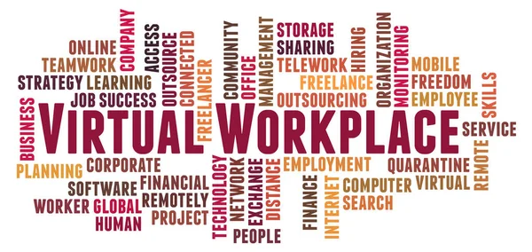 Virtual Workplace Word Cloud Concept White Background Stock Photo