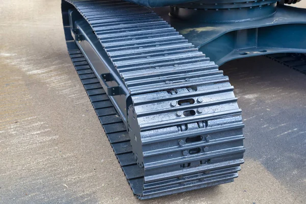 Metallspår Bulldozern Grävmaskiner Detaljerade Uppgifter Byggutrustning — Stockfoto