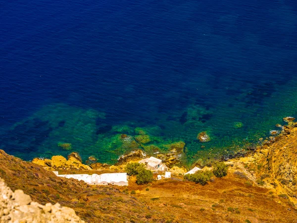 Yunanistan Santorini Adasındaki Imerovigli Köyünden Santorini Kaldera Kayalıklarının Panoramik Manzarası — Stok fotoğraf