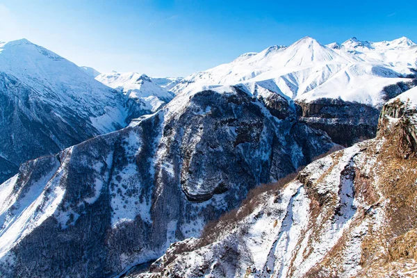 Caucasus mountain range Georgia. Gudauri with beautiful Caucasus mountains on background.