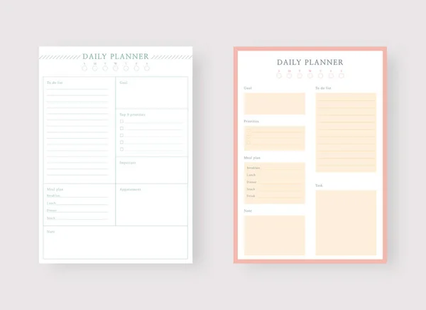 Daily Planner Template Set Planner List Modern Planner Template Set — Stock Vector
