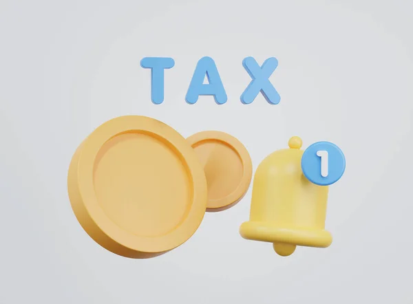 Steuerwort Mit Benachrichtigungsklingelsymbol Und Geldmünzen Steuerzahlung Und Gewerbesteuerkonzept Darstellung — Stockfoto