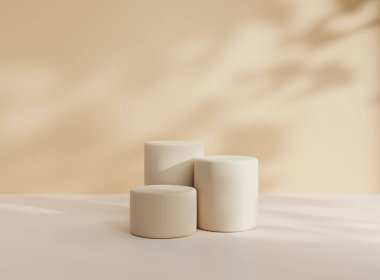 Podyumlu 3 boyutlu sahne. Geometrik şekilli nesne ile en düşük ürün görüntüleme modeli. 3B görüntüleme. 