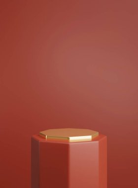 Podyumlu 3 boyutlu sahne. Geometrik şekilli nesne ile en düşük ürün görüntüleme modeli. 3B görüntüleme. 