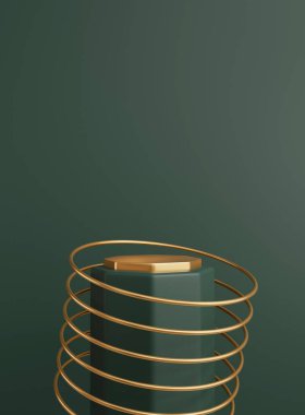 Podyumlu 3 boyutlu sahne. Geometrik şekilli nesne ile en düşük ürün görüntüleme modeli. 3B görüntüleme. 