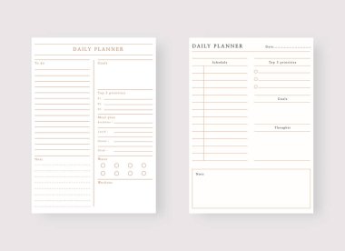 Günlük planlama şablonu. Planlayıcı ve yapılacaklar listesi. Modern şablon seti. Vektör illüstrasyonu. 