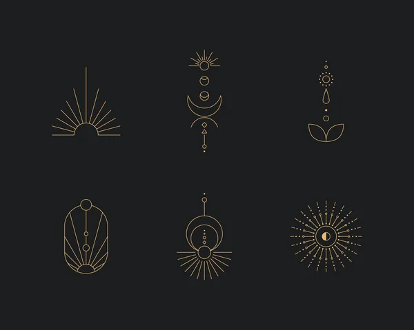 Σετ Σεληνιακής Και Ηλιακής Τέχνης Ελάχιστα Γραμμικά Σύμβολα Boho Ουράνιο — Διανυσματικό Αρχείο
