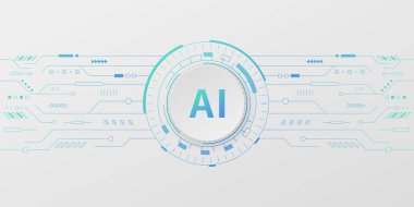 Yapay Zeka teknolojisi konsepti. Yüksek teknoloji dijital ve iletişim konsepti. Devre çizgisi olan vektör arkaplan tasarımı. Vektör illüstrasyonu.