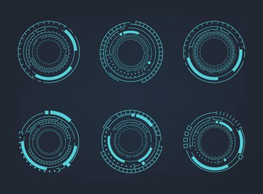 Gelecekçi soyut HUD. Çember teknoloji elementleri ayarlandı. Fütürist gövde arayüzü. Vektör illüstrasyonu.