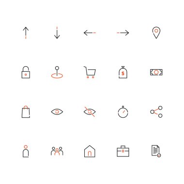 Arayüz simgeleri. Arayüz dış hat simgesi seti. Vektör illüstrasyonu