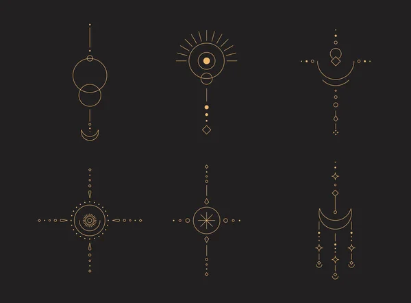 Hold Nap Vonalának Művészete Minimális Boho Lineáris Szimbólumok Mennyei Misztikus — Stock Vector