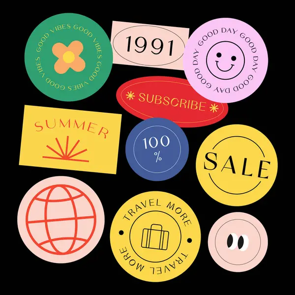 Een Snellere Roedel Verzameling Van Trendy Stickers Labels Patches Tags — Stockvector