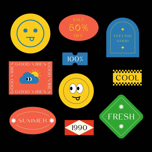 Een Snellere Roedel Verzameling Van Trendy Stickers Labels Patches Tags — Stockvector