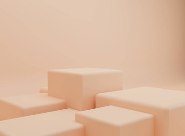 Podyumlu 3 boyutlu sahne. Geometrik şekilli nesne ile en düşük ürün görüntüleme modeli. 3B görüntüleme. 