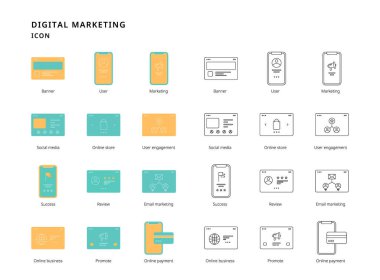 İletişim ve iletişim simgesi ayarlandı. Düz tasarım ve Tasarım Biçimi seti.