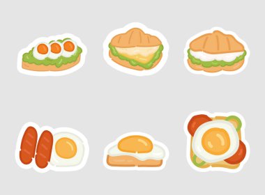 Çizgi film yemek etiketi seti. Vektör illüstrasyonu