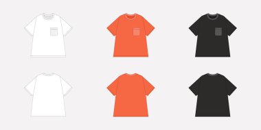 Tişört modeli şablonu. Ön ve arka manzara. Vektör illüstrasyonu