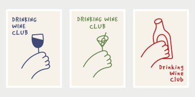 Minimalist el yapımı şarap posteri. Doodle poster şablonu tasarımı. Sergi, poster, duvar sanatı, festival posteri, kapak, arka plan ve medya tasarımı için şablon tasarımı.