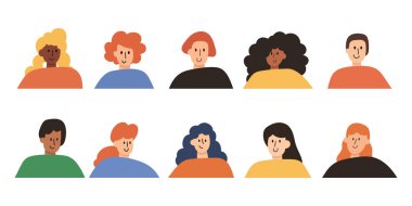 Düz çizgi film karakteri. Düz biçim vektöründe Avatar karakterinin kümesi. 