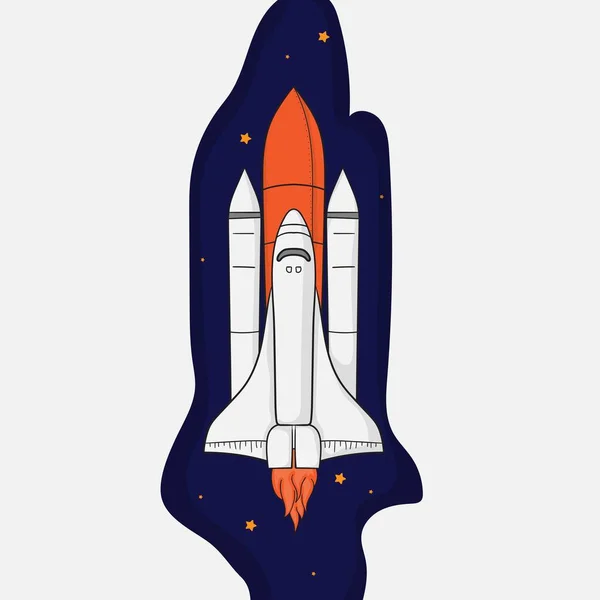 Flying Space Shuttle Cartoon Ontwerp Met Blauwe Witte Achtergrond — Stockvector