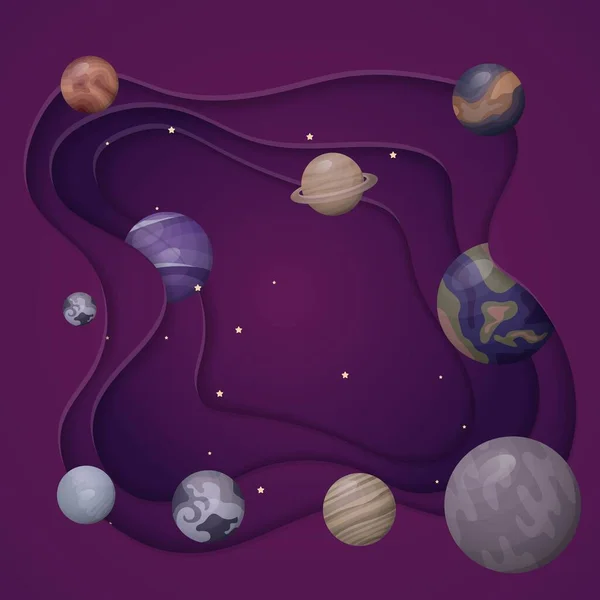 Planète Design Dans Espace Violet Avec Conception Coupe Papier — Image vectorielle