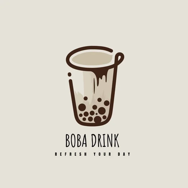 カップデザインのタピオカ粉ボール付き飲料ロゴ — ストックベクタ