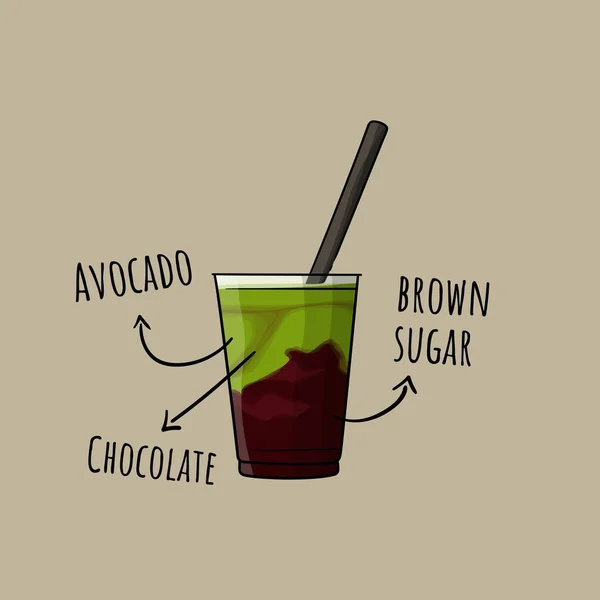 Reklam Tasarımı Için Kahverengi Şekerli Avokado Suyu Vektör Çizimi — Stok Vektör