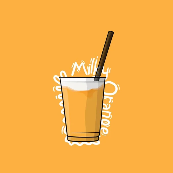 Orange Getränkefarbe Für Milch Orangengeschmack Mit Stroh Design — Stockvektor