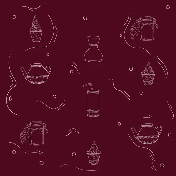 Bubble Tea Print Hintergrund Mit Teekanne Und Boba Eis Für — Stockvektor