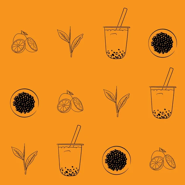 Orange Bubble Tea Print Hintergrund Mit Line Art Design Für — Stockvektor