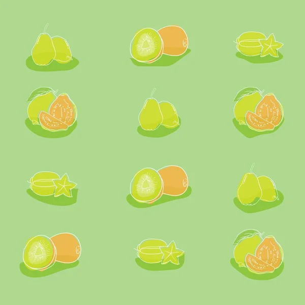 Frutta Stampa Modello Sfondo Disegno Verde — Vettoriale Stock