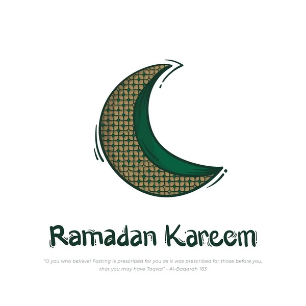 Ramadan Halvmåne Med Enkel Prydnad Grön Design — Stock vektor