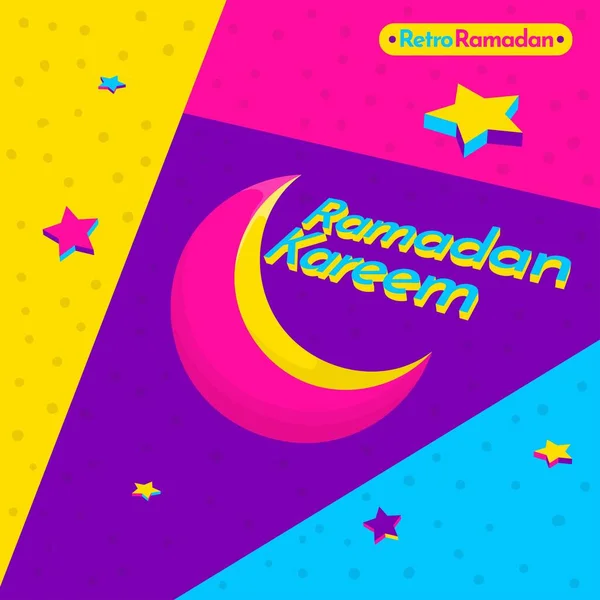 Ramadan Kareem Bakgrund Med Halvmåne Retro Design — Stock vektor