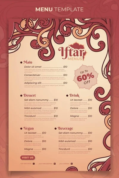 Design Der Iftar Menüvorlage Mit Handgezeichnetem Zierdesign — Stockvektor