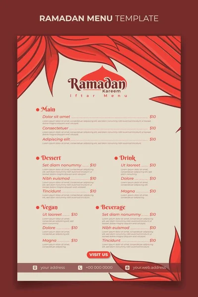 Ramadan Iftar Menü Design Mit Orangefarbenem Gras Hintergrund Handgezeichnetem Design — Stockvektor