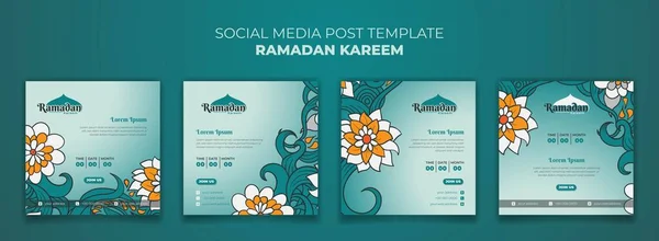 stock vector Set of social media post template for ramadan kareem with floral background