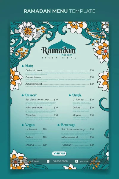 Modelo Menu Ramadan Iftar Com Floral Verde — Vetor de Stock