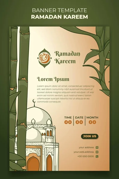 Design Banner Ramadan Com Mesquita Design Fundo Bambu — Vetor de Stock