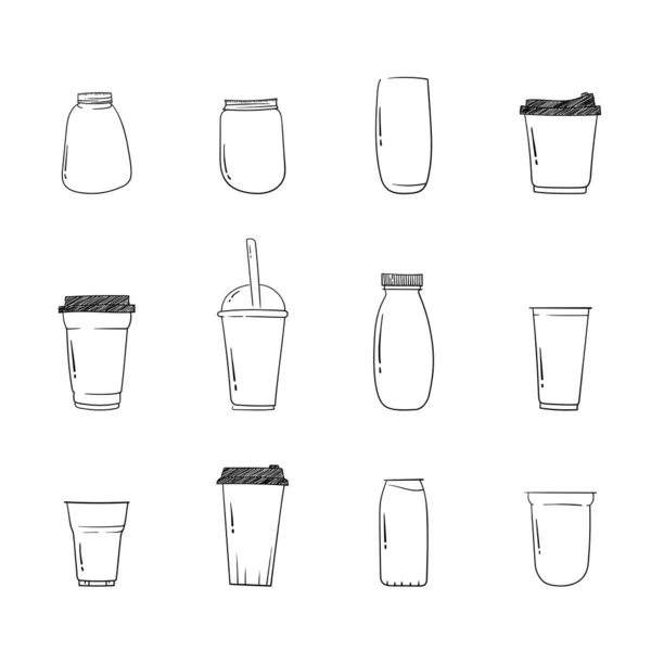 Set Kaffeetasse Bubble Tea Tasse Handgezeichnetem Design — Stockvektor