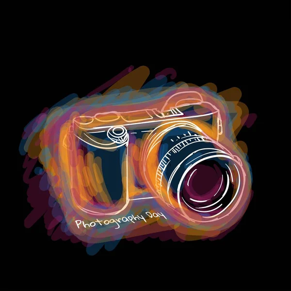 Дизайн Бездзеркальної Камери Ручному Малюнку Тексту Дня Фотографії — стоковий вектор