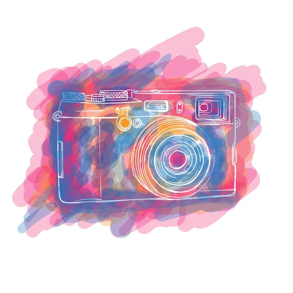 Pocket Camera Hand Drawn Design Colorful Water Painting Design — Stock Vector