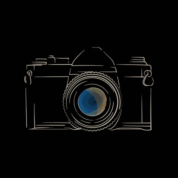 Cameraontwerp Handgetekend Ontwerp Met Blauwe Lens Voor Wereldfotografiedag — Stockvector