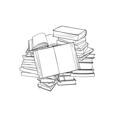 Okuma yazma günü için el çizimi kitap yığını çizimi çizimi