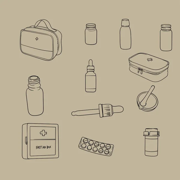 Jeu Sécurité Illustration Vectorielle Aide Dessin Main Pour Journée Pharmacie — Image vectorielle