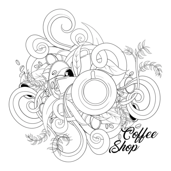 Caffè Arte Doodle Con Design Semplice Ornamento — Vettoriale Stock