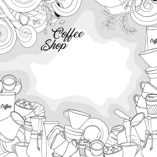 コーヒーショップの背景テンプレート 落書きアートデザインとコーヒーデーのための良いテンプレート — ストックベクタ