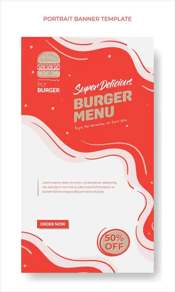Portrét Banner Design Vlnění Tekuté Pozadí Pro Jídlo Burger Reklamní — Stockový vektor