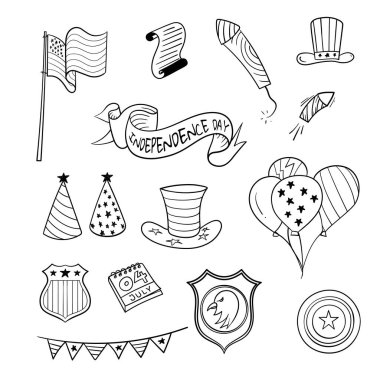 4 Temmuz kutlamaları için karikatür, havai fişek, bayraklar, kartal kafası ve diğerlerinin yer aldığı el yapımı ikonlar 4 Temmuz 'un eğlencesini yakalıyorlar.