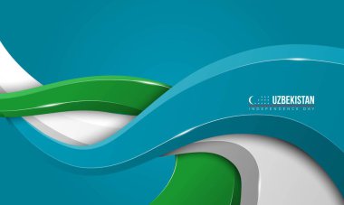 Mavi arkaplan dizaynı, yeşil, mavi ve beyaz 3D şeklinde. Özbekistan Ulusal Günü kampanyası için iyi bir şablon