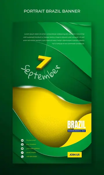 stock vector Leaflet or portrait banner template in green yellow background in simple cut out style. Good template for brazil independence day campaign